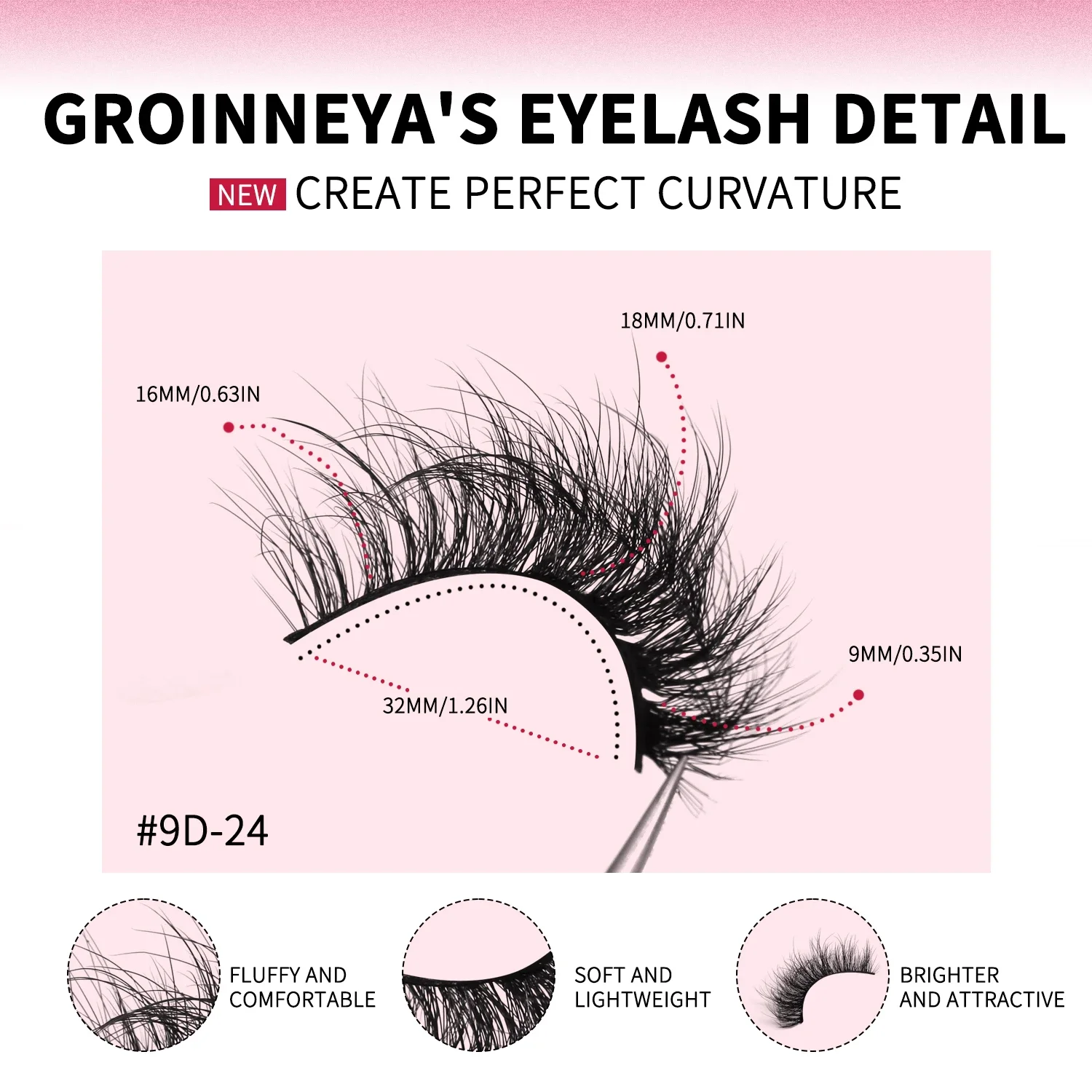 GROINNEYA رقيق المنك جلدة الرموش فو رموش بالمنك طويلة الأمد دراماتيكية رموش تكثيف تمديد سميكة طويلة