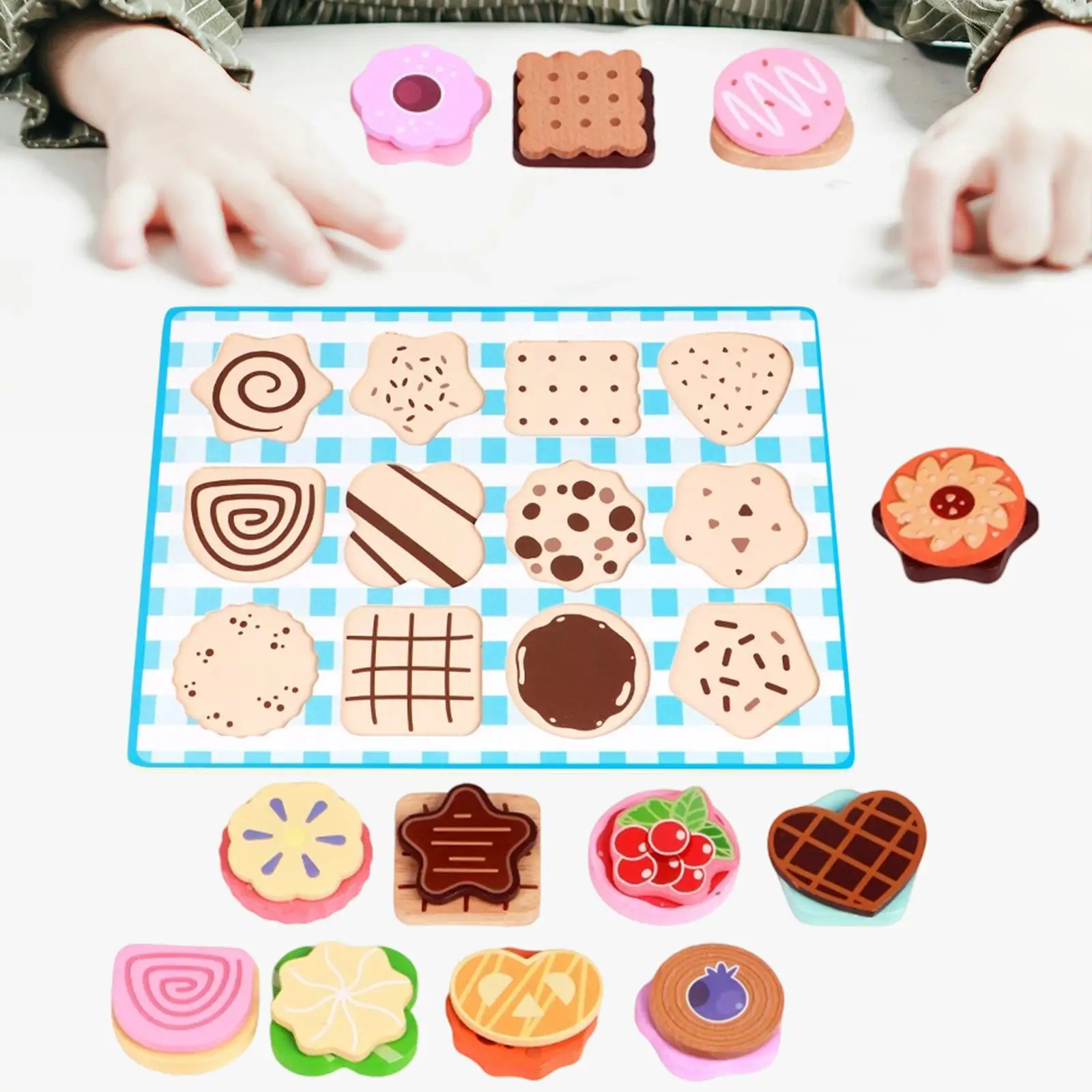 Wooden Cookie Play Food Set Color Shapes Matching Dessert Toys for Kids
