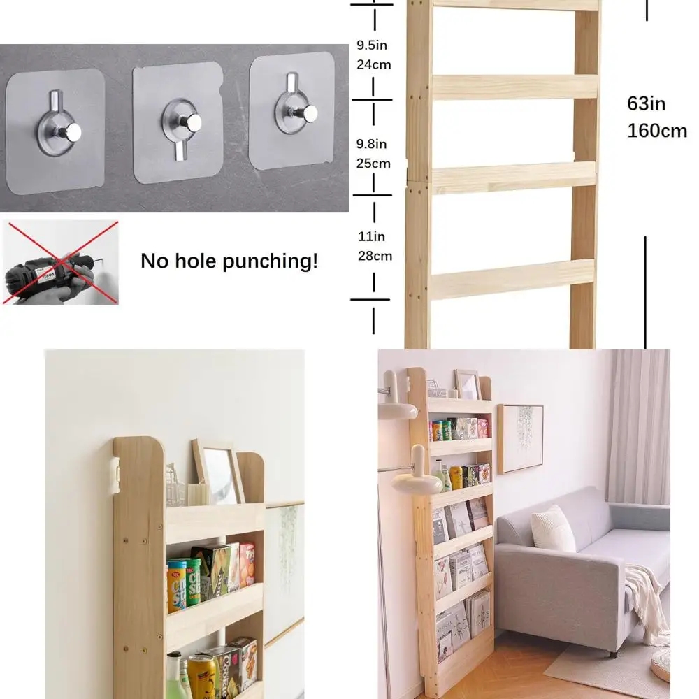 

Wooden Bookcase Organizer - Wall-Mounted Storage for Books & Toys, 60cm Wide
