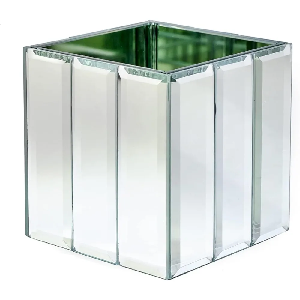 Gatsby Mirror Strip Cube Vase, Set of 12 – Art Deco Inspired Glass Vase with Mirror Finish, Measures 4” Cube