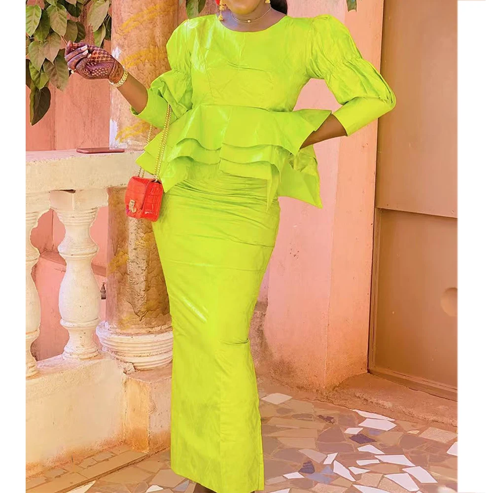 

Green Ramadan African Bazin Rich Dress Original Nigerian Basin BouBou Dashiki For Ankara Party Wedding Bride Robe Guipure Sewn