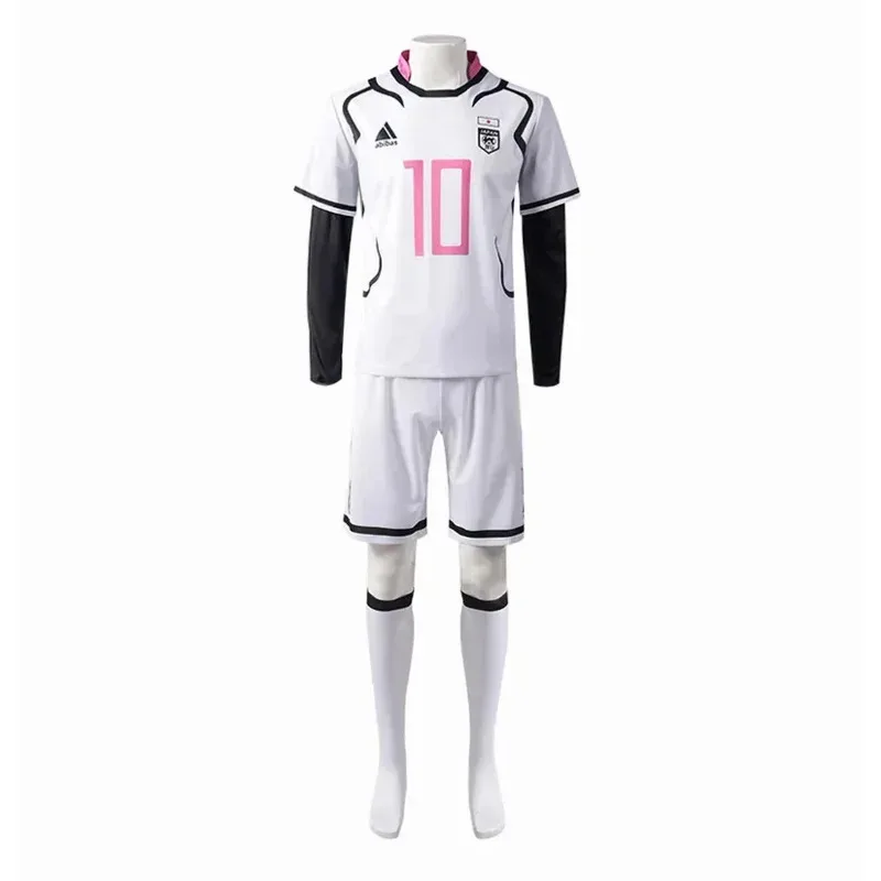 تأثيري أنيمي الأزرق قفل الرياضة زي Sae Shidou Aiku U20 كرة القدم كرة القدم للجنسين الأبيض فريق موحد فستان الهالوين حتى حفلة H41