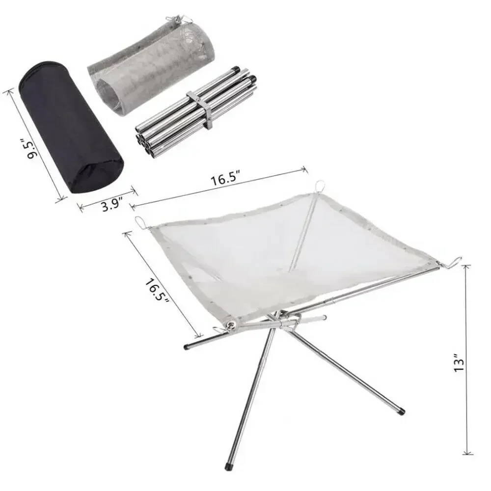 Portable Outdoor Fire Pit Camping Fire Pit Foldable Mesh Fire Pits Fireplace for Camping, Campfire,Carrying Bag Included