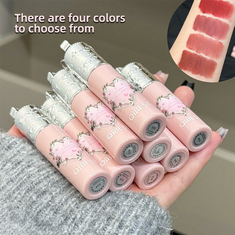 QIBEST New 4 Colors Matte Nude Liquid Lipstick Long-lasting Makeup Sexy Red Lipgloss Tint Waterproof Lip Mud Korean Cosmetics