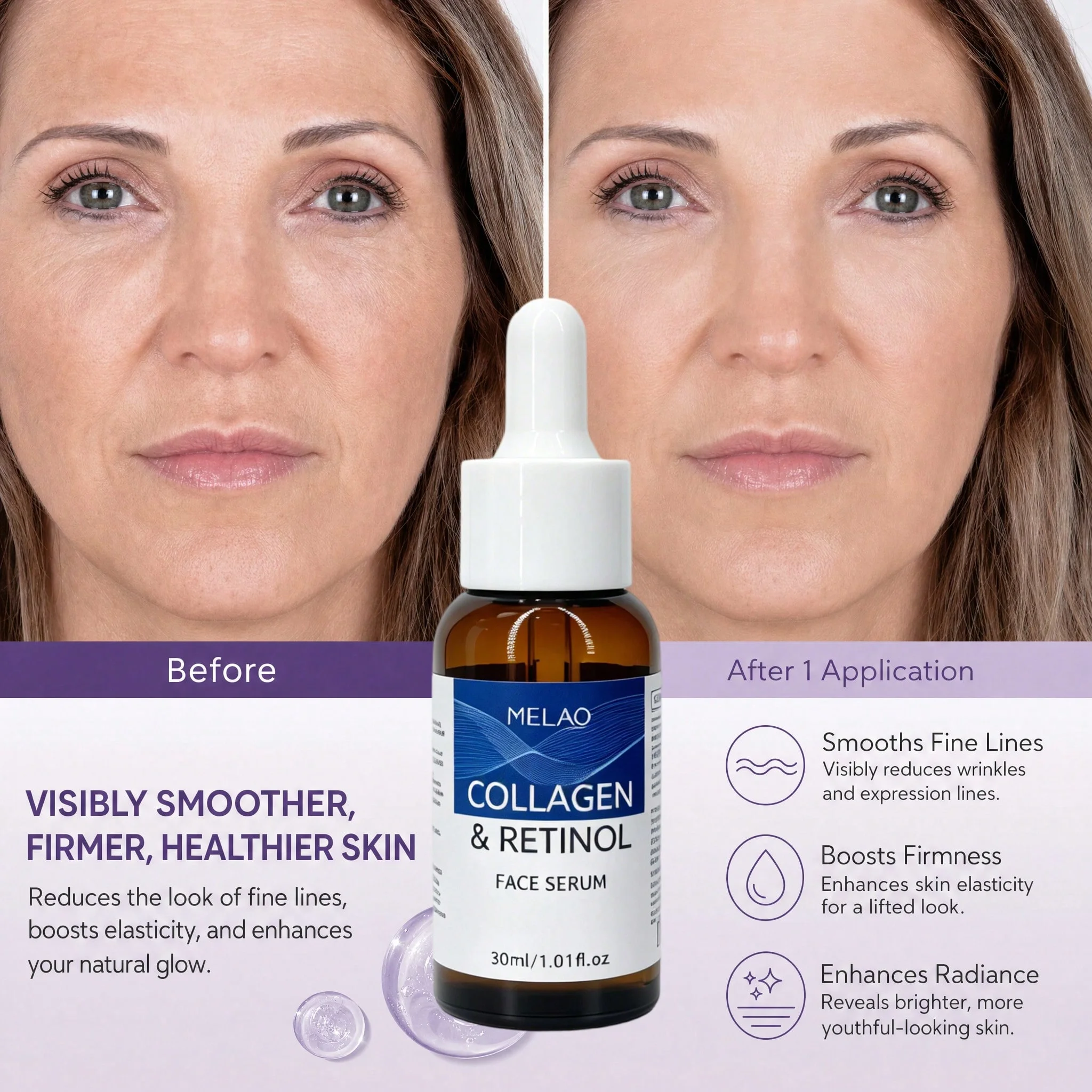 MELAO Collagen & Retinol Face Serum, Hydrating Facial Essence, Daily Skin Care Serum to Support Smooth, Plump & Glowing Skin
