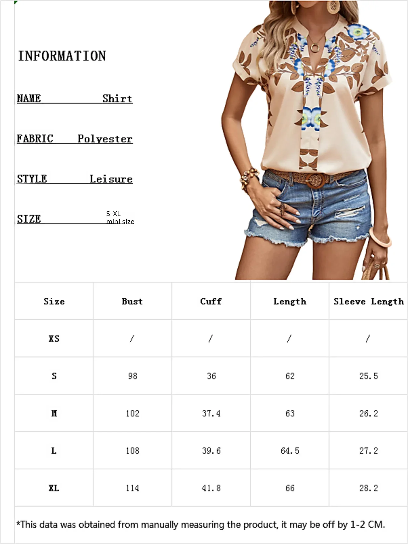 2024 Summer New Leisure and Fashionable Style Flower Print V-neck Pullover Wearing Women\'s Short sleeved Top Shirt,Office,