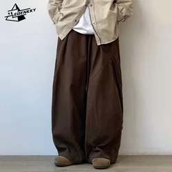 Retro Casual Pants Men Women INS Loose Solid Color Wide-leg Trousers Japanese Oversize Cotton Harem Pants Spring Autumn Unisex