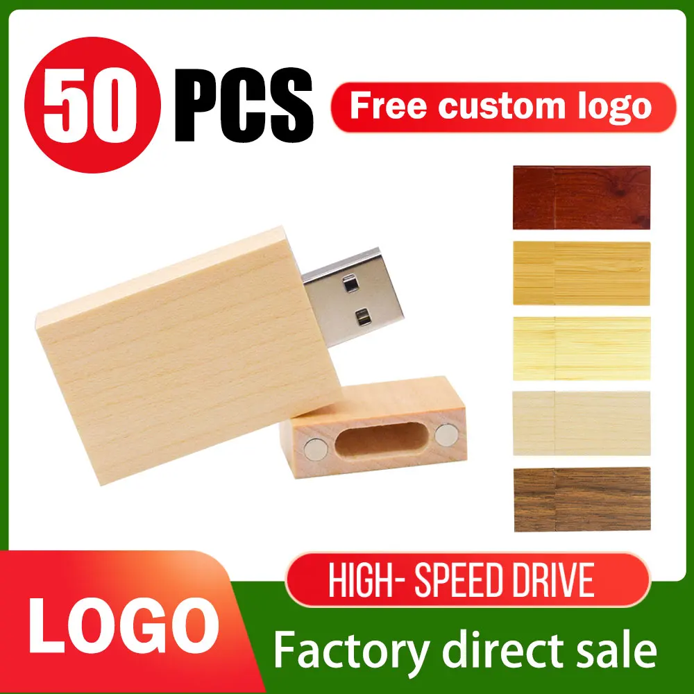 

50pcs Free Personalized Customization 2.0 Wooden Flash Drive 4GB 8GB Pendrive 16GB 32GB 64GB 128GB USB 2.0 Wedding Creative Gift