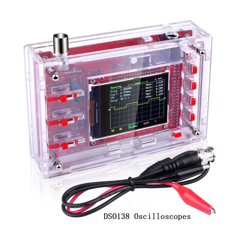 Full Assembled Digital Osciloscope 2.4 Inch TFT LCD Screen with Crocodile Probe Test Clamps, Acryliq Case