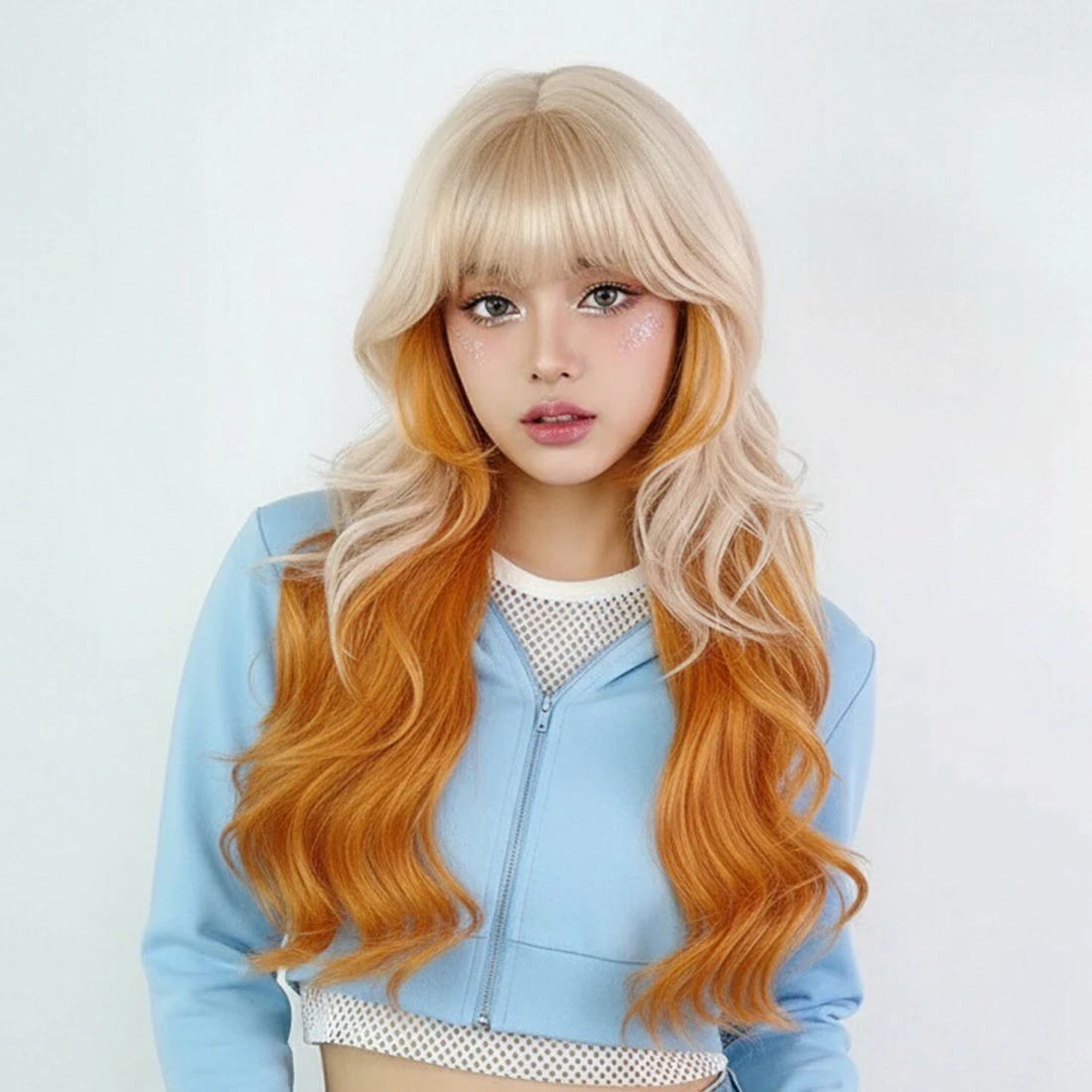 

Блондинка Ombre Оранжевый Синтетические Длинные Волнистые Женские Парики с Челкой Пушистый Парик Лолиты Косплей для Повседневной Вечеринки