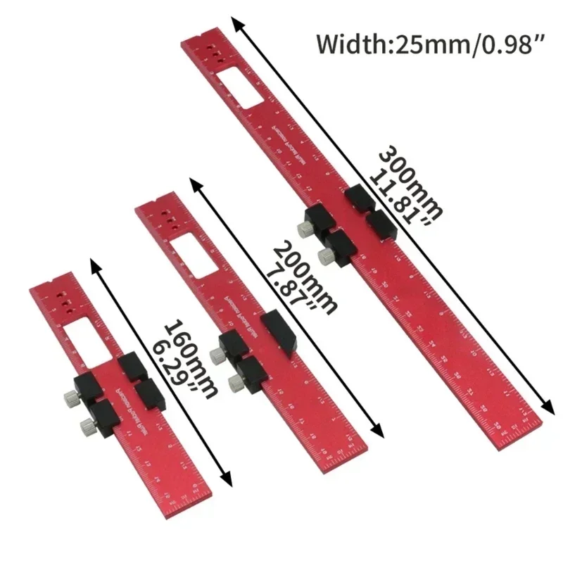 Woodworking Tools Ruler - Precision Pocket Carpenty Square T Track Ruler Inch and Metric Measuring Marking Ruler with Slide Stop