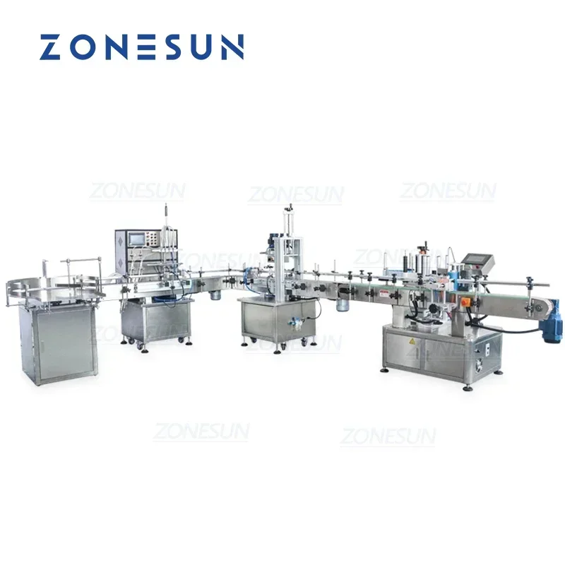 ZONESUN Máquina automática de etiquetado y tapado de llenado de bebidas líquidas de botellas de plástico redondas para línea de producción