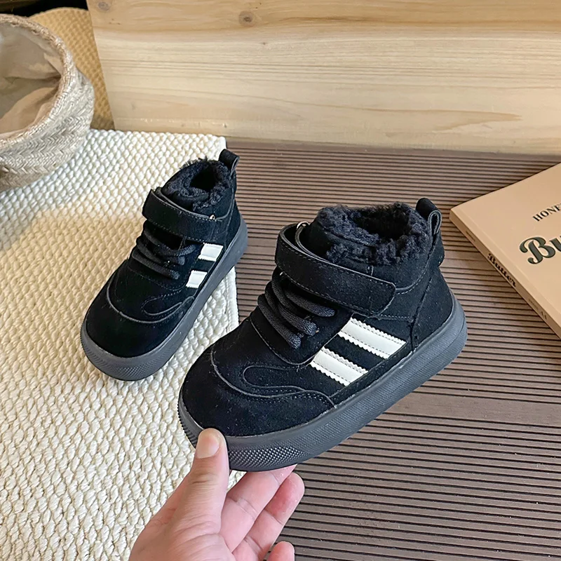 2025 Outdoor Kids Winter Ankle Boots Warmth Causal Children's Platform Furry Boots Hook Loop Girls Fashion Cotton Boots Non-slip