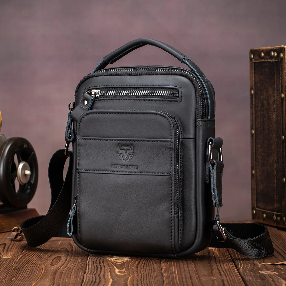 

LEBULLBRO мужские сумки на плечо из воловьей кожи с верхним слоем, деловая сумка из 100% натуральной кожи, сумки на ремне, средние сумки через плечо