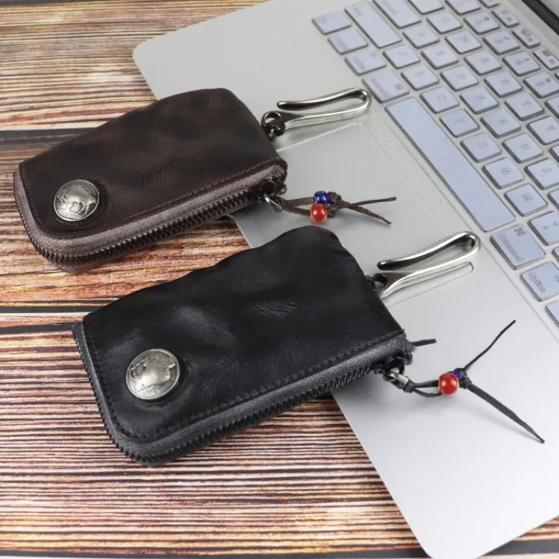 Handmade leather keycase card bag, zero wallet, multifunctional keycase storage bag