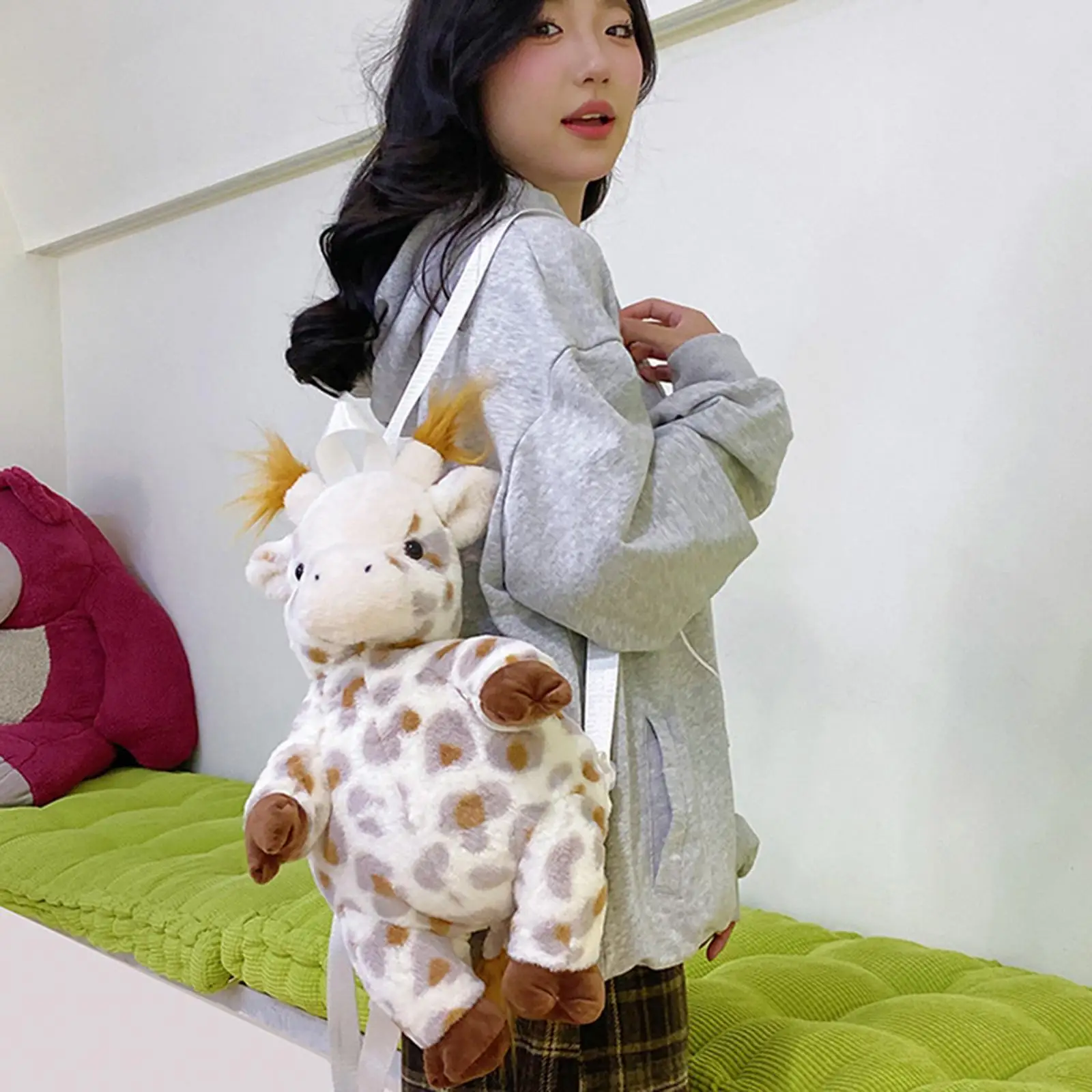 Plush Giraffe Backpack 7.87x5.12x14.57inch Women Girls Cartoon Giraffe Doll