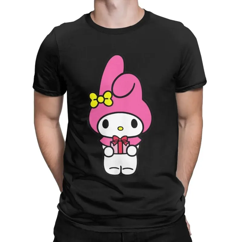 

My Melody Cute Male T-Shirts Anime Cartoon Summer Round Collar Short Sleeves Kawaii Sporty Comfortable Tops Casual Versatile