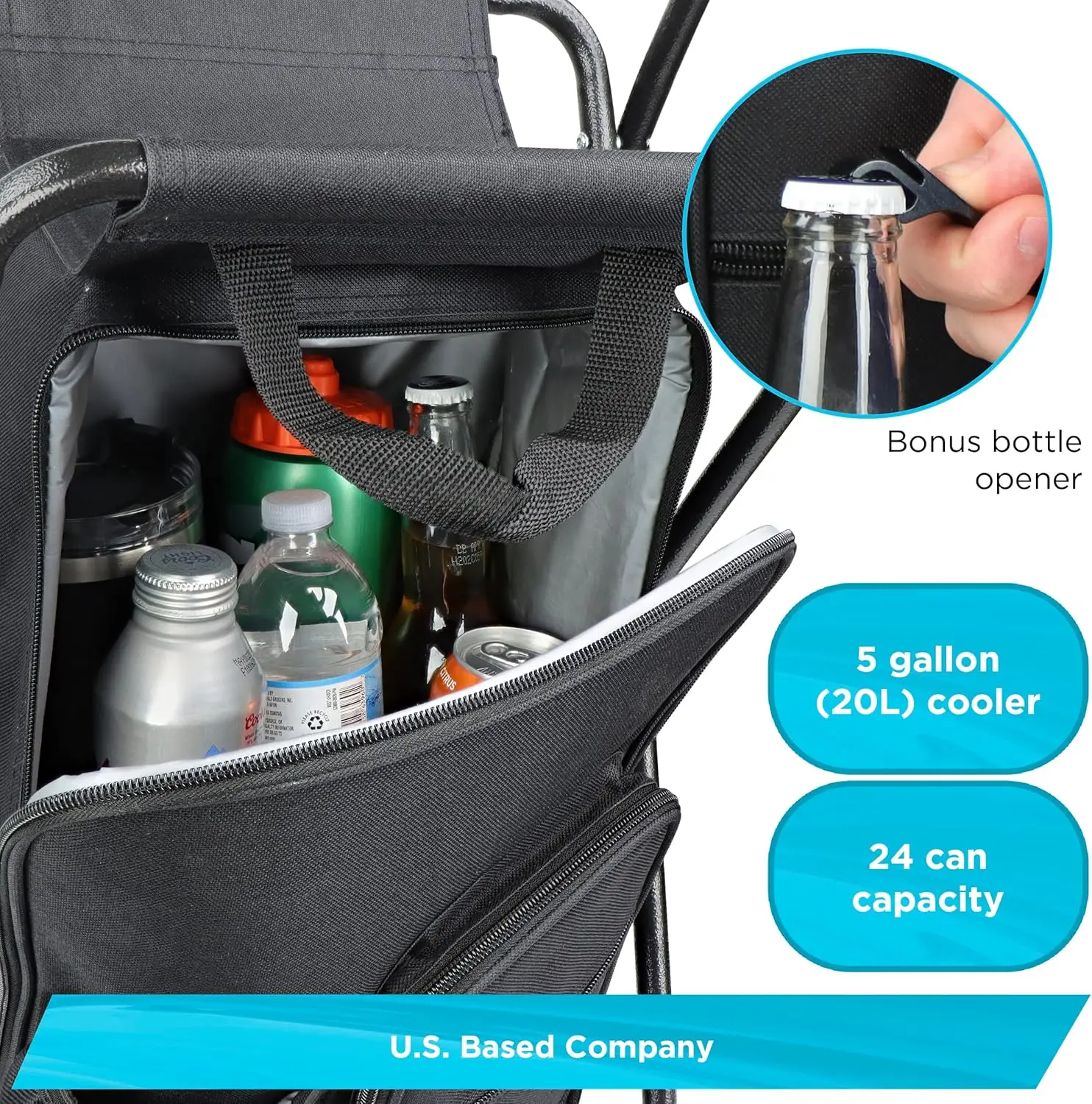 كرسي صيد الجليد قابل للطي مع مبرد، سعة 225 رطلاً، كرسي حقيبة ظهر محمول للتخييم وصيد الأسماك والصيد والخلف #4