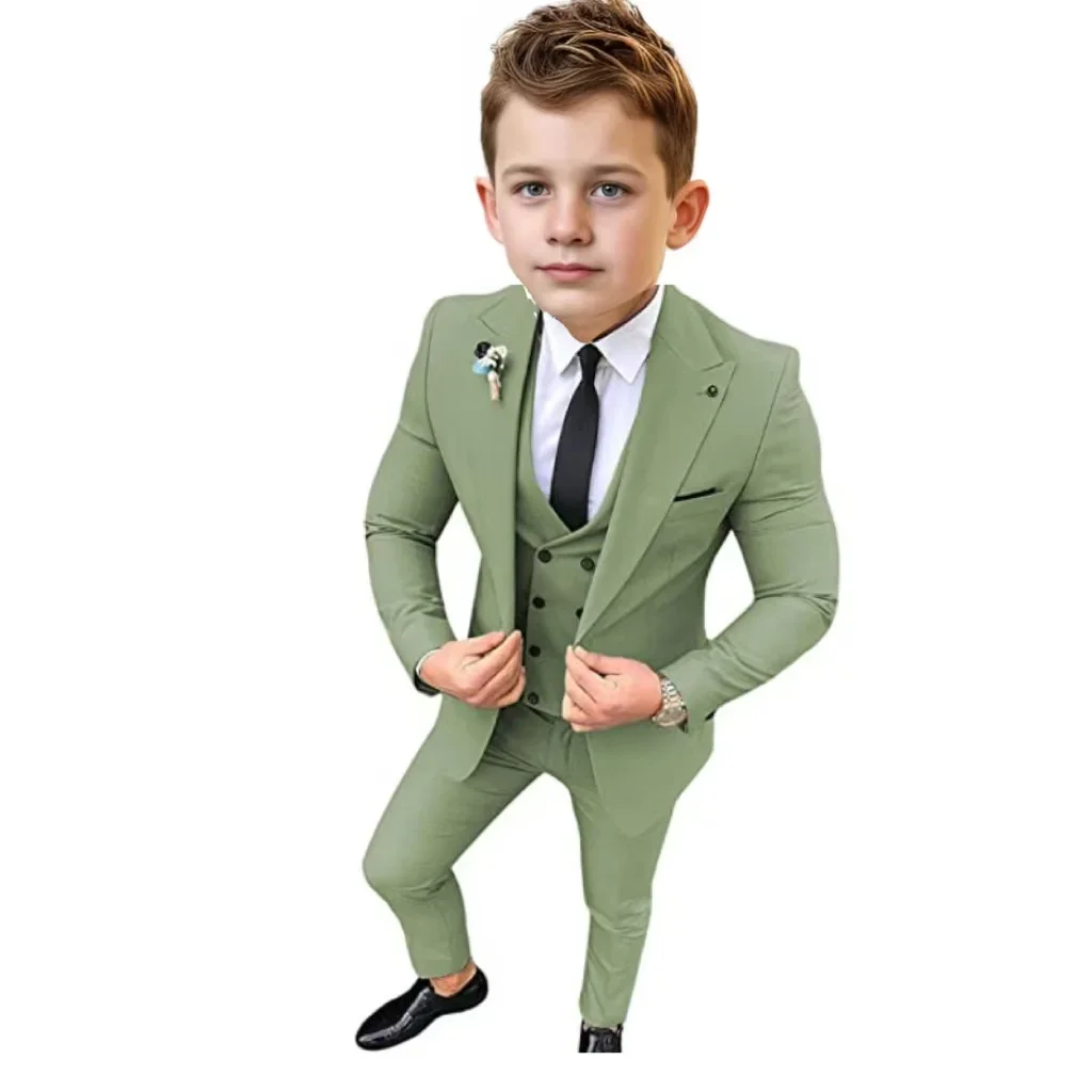 Boy's Light Green suit wedding tuxedo 3-piece set, children's suit from 2 to 16 years old, wedding holiday celebration suit