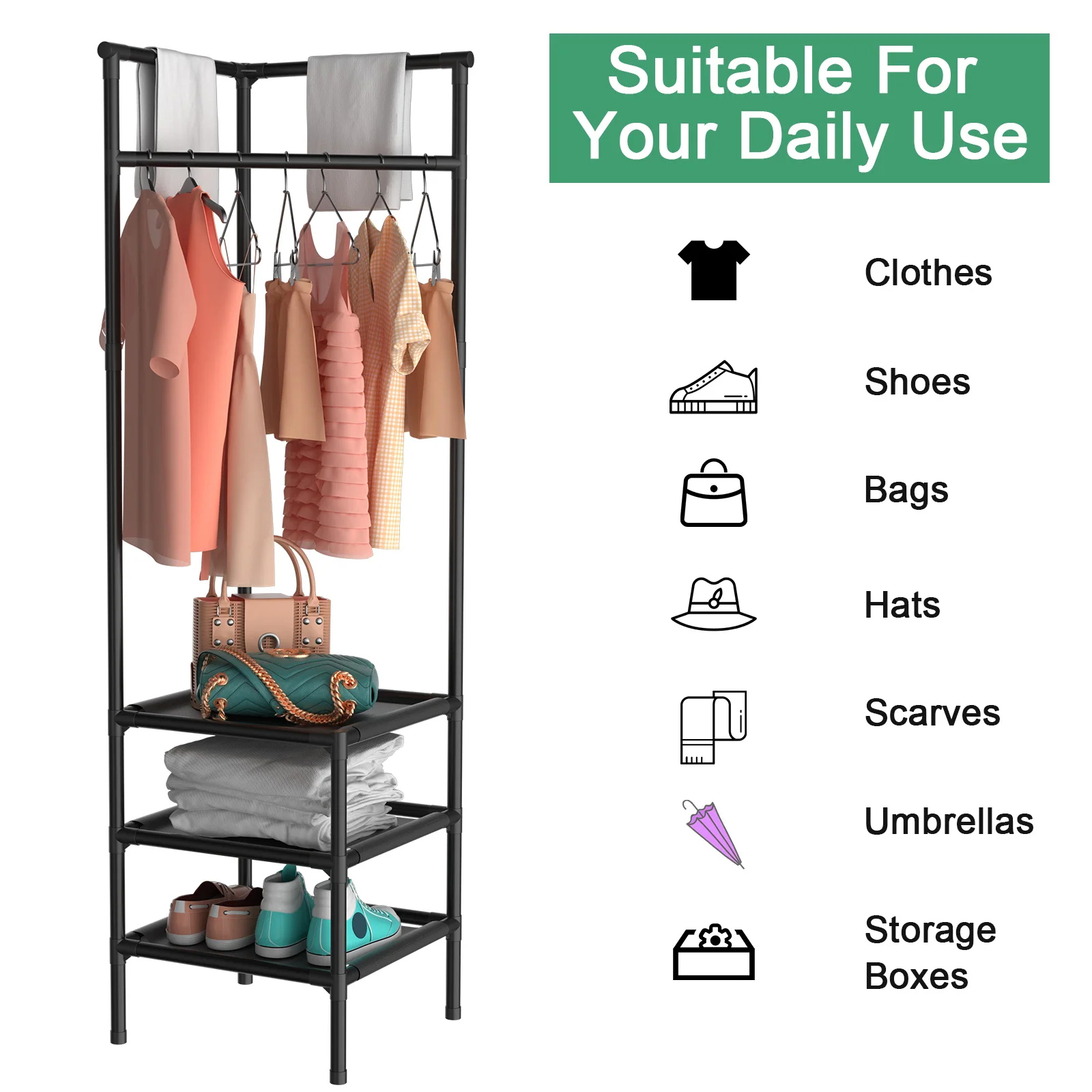 Wall Corner Coat Rack Standing Thickened Steel Pipe Clothing Racks Anti-slip Shoes Organizer Coat Hanger Living Room Furnitur