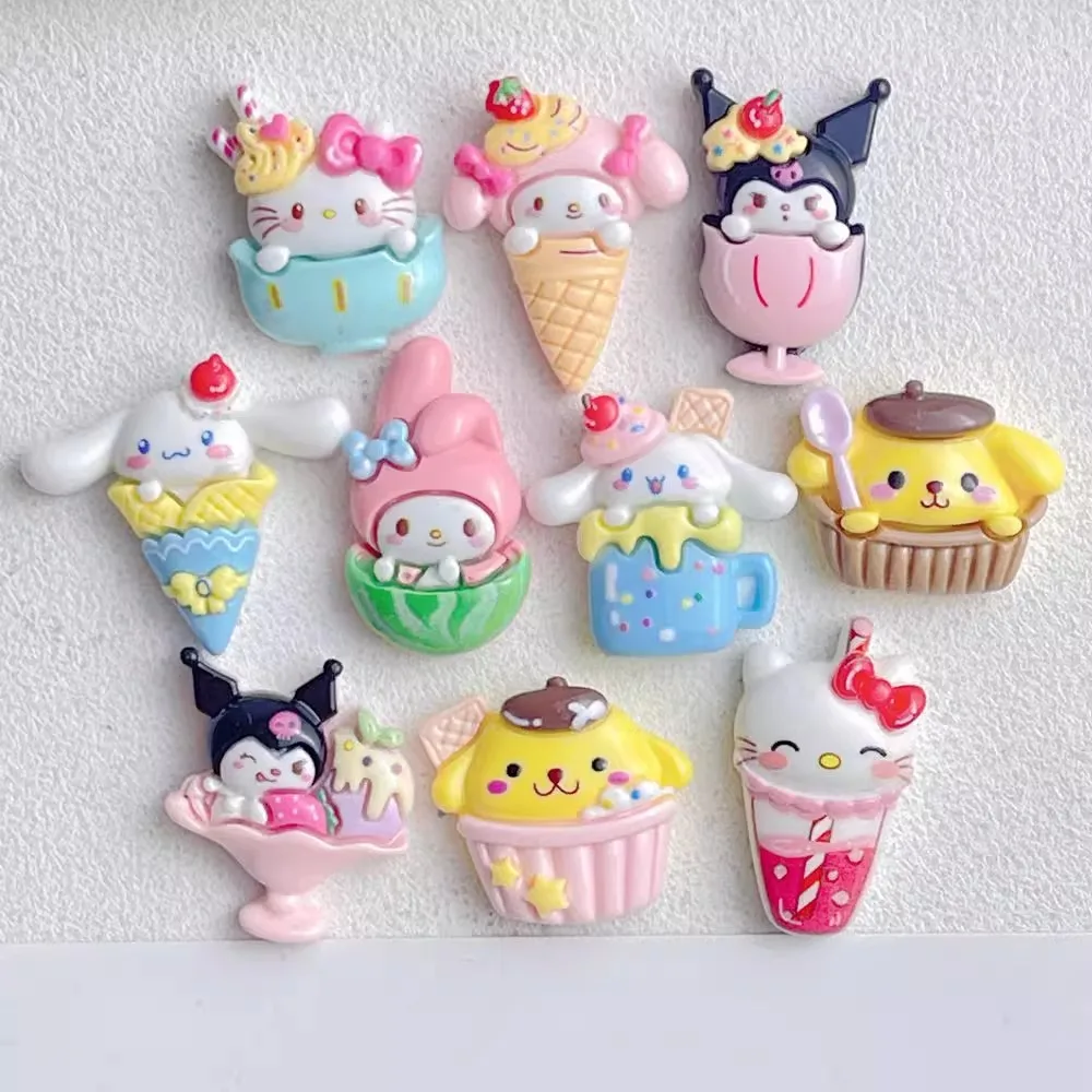 

100pcs Kawaii Cartoon Sanrio Kulomi Melody Kitty Cat Ice Cream Resin Flatback Scrapbook Crafts Decor DIY Hairclip Accessories