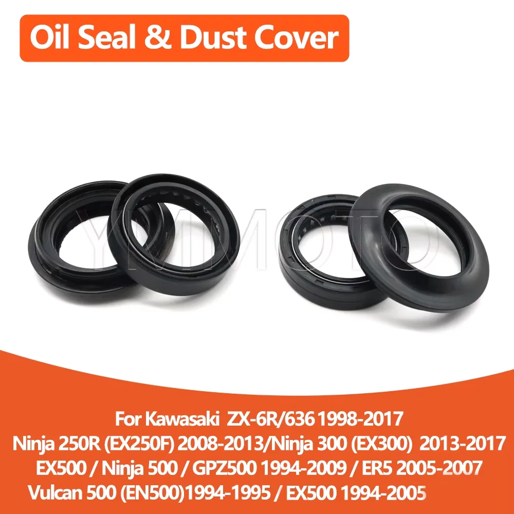 For Kawasaki ZX-6R ZX636 Ninja 250R EX250F 300 EX300 500 EX500 GPZ500 ER5 Vulcan 500 EN500 Oil Seal & Dust Cover Front Fork