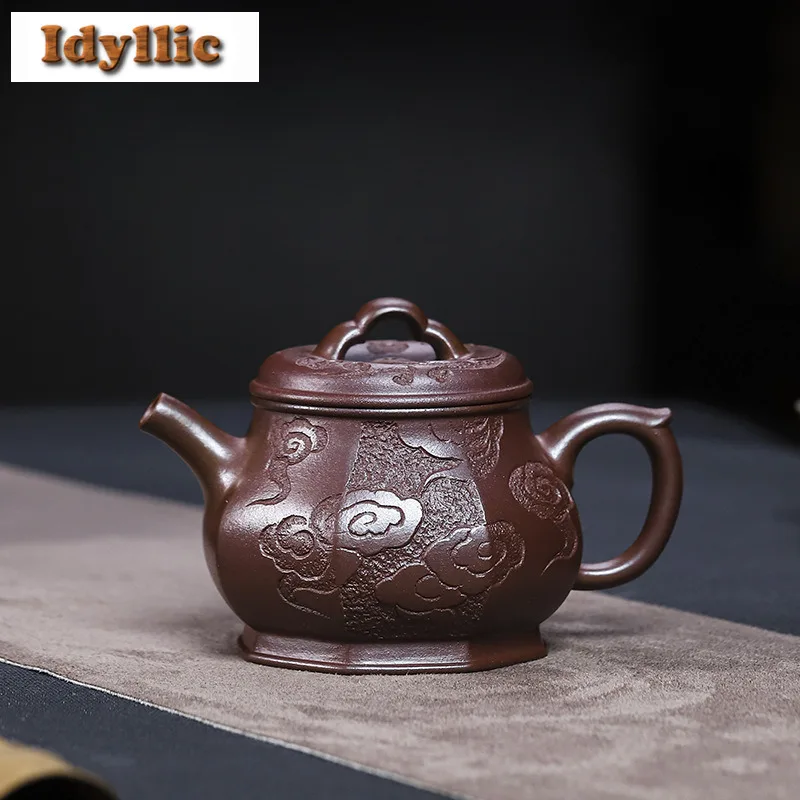 

320ml Aesthetic Yixing Purple Clay Teapot Handmade Auspicious Clouds Pot Raw Ore Gold Sand Purple Mud Kettle Zisha Tea Set Craft
