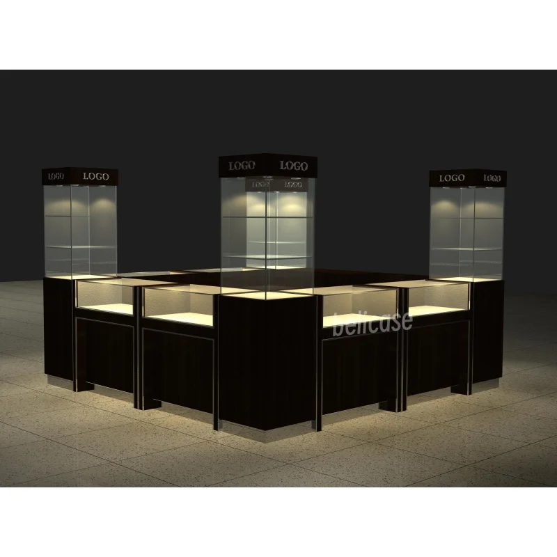 Custom. luxury style jewelry store furniture glass display showcase jewellery watch kiosk display shopping mall jewelry Island