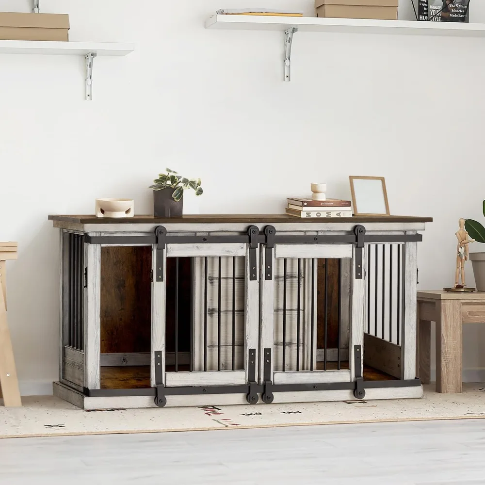 

Dream Large Dog Crate Furniture, 62.5'' Solid Wood Furniture Style Dog Crate With Removable Divider, Bite Resistant D