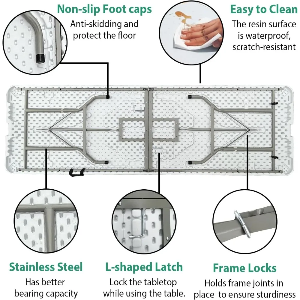 Mesa dobrável portátil de plástico branco resistente de 96 polegadas para uso interno e externo
