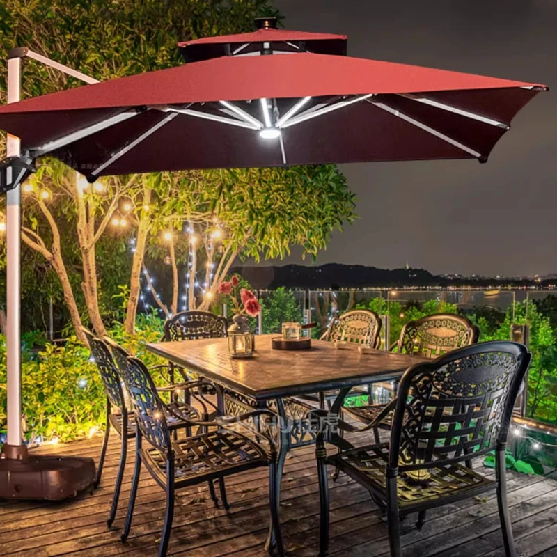 

High-end courtyard umbrella villa garden parasol outdoor restaurant outdoor solar light Roman umbrella hotel double-headed umbre