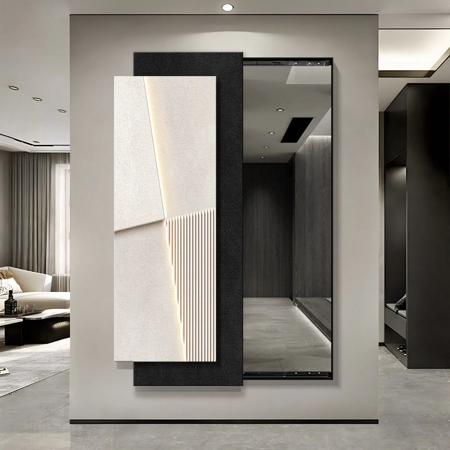 Italian light luxury high-end full-length mirror decorative painting hidden push-pull mirror hanging painting