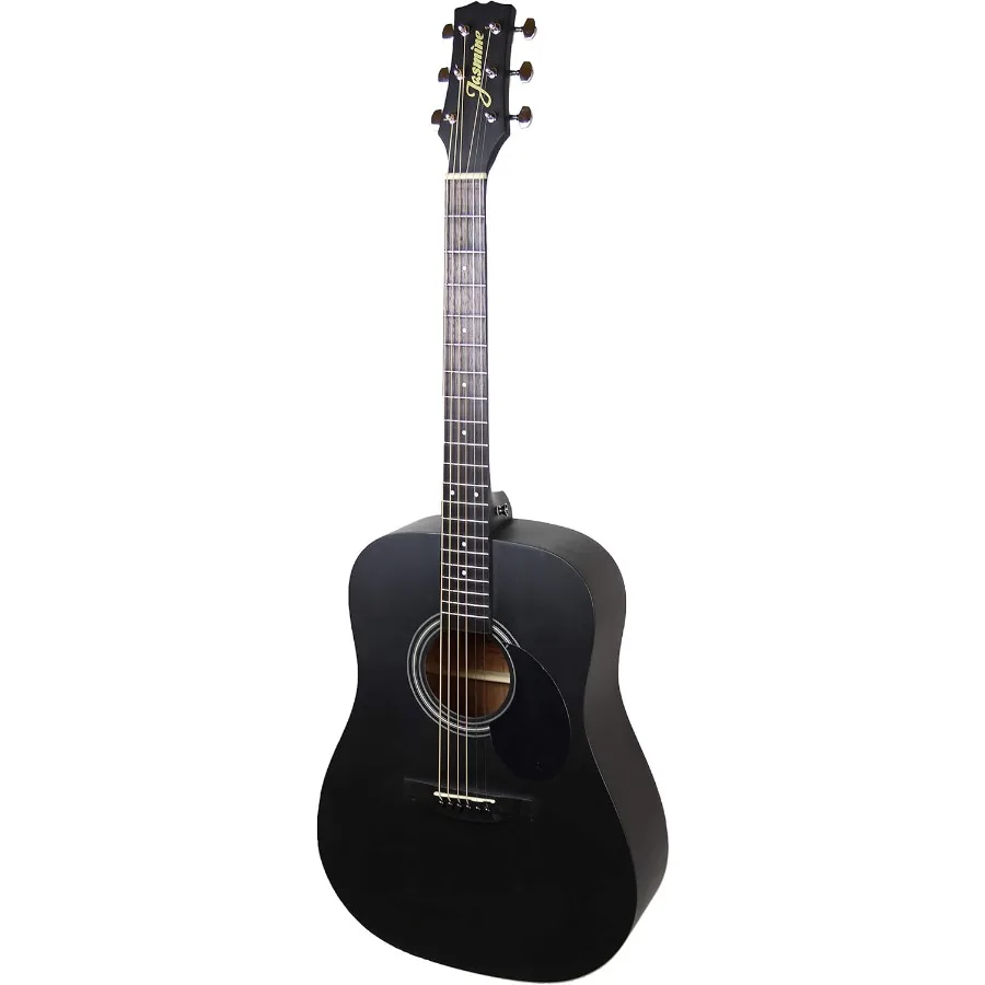 جيتار صوتي S35 Dreadnought - حزمة سوداء غير لامعة مع غطاء واقٍ مزخرف لهاتف آيفون وحزام موالف يختار كتاب تعليمي أوستن بازار