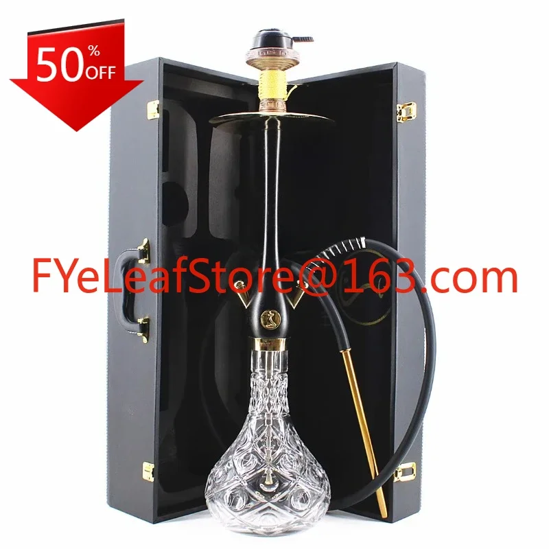 Arabian, Portable Stainless Steel Large Wooden Leather Case, Large Hookah