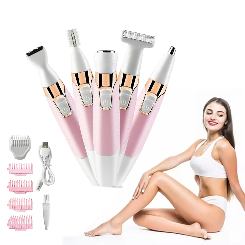 Портативный многофункциональный женский эпилятор для удаления волос, безболезненный 5 в 1, женский триммер, бритва для бровей, лица, подмышек