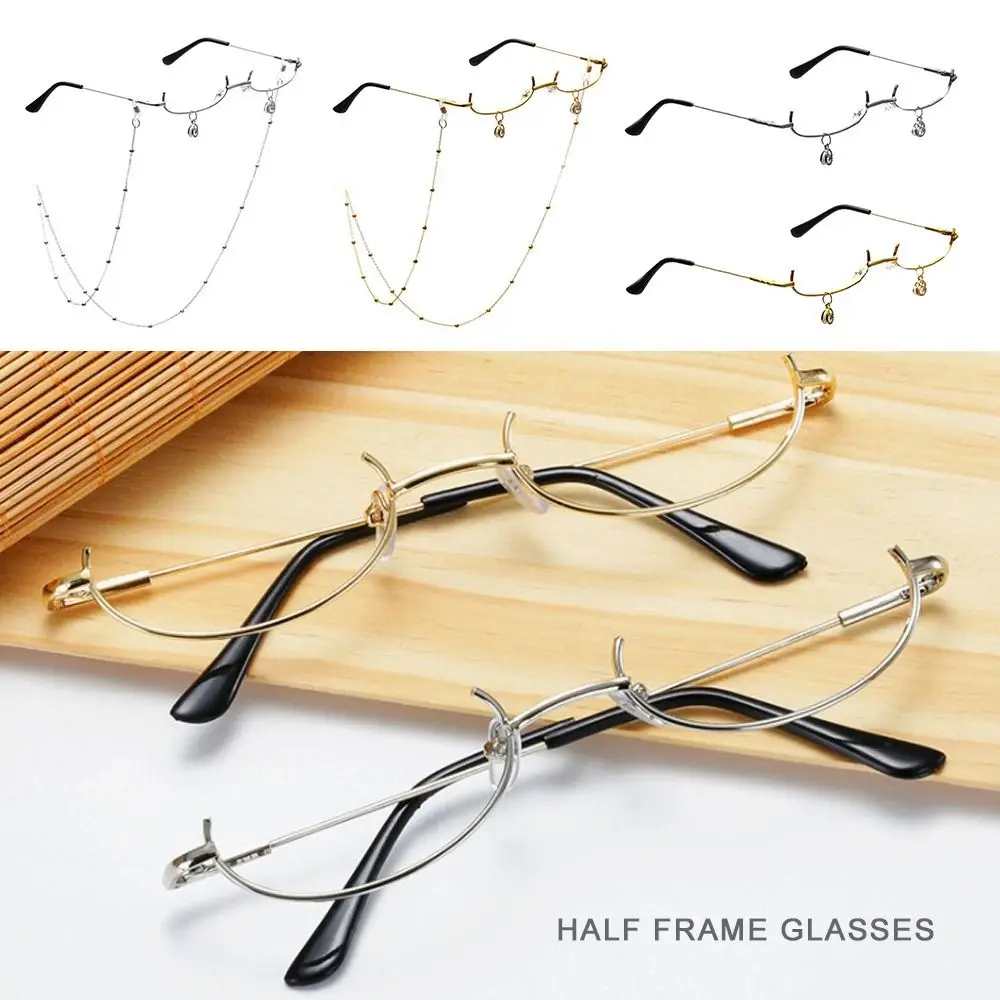 

Multi Style Glasses Frame Fashion Anime Photography Prop Half Frame Glasses Gold Silver Metal Cosplay Glasses Girls