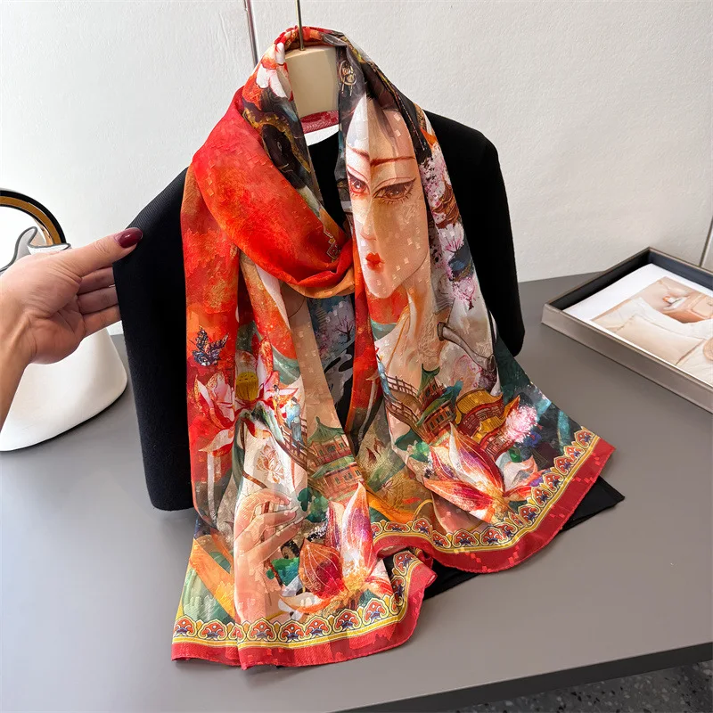 

180*70 см солнцезащитный марлевый большой шарф с принтом, женский бандана, популярная шелковая шаль, шарфы, весна, лето, осень, хиджаб, пляжное полотенце