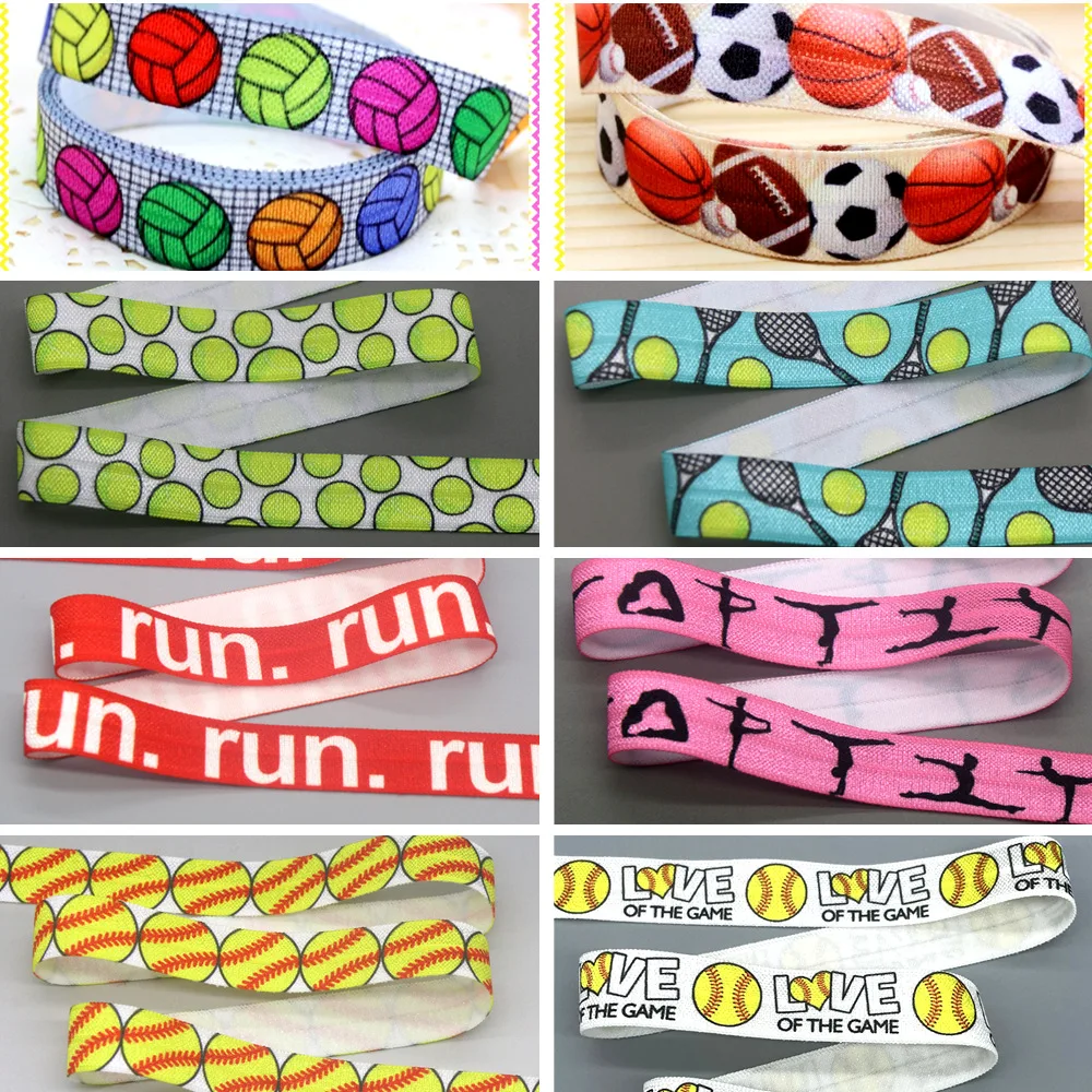 DHK 5/8'' 10yards Ball Sports Gymnastics Printed Fold Elastic FOE Stretch Ribbon Decorations Craft DIY Sewing B2339