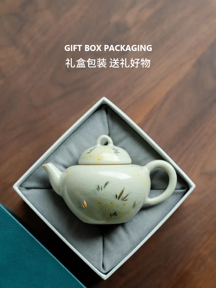 

Ru Ware Painting Pure Hand Drawing Little Ceramic Teapot Women's Home Tea Drinking Single New Chinese Style Kettle