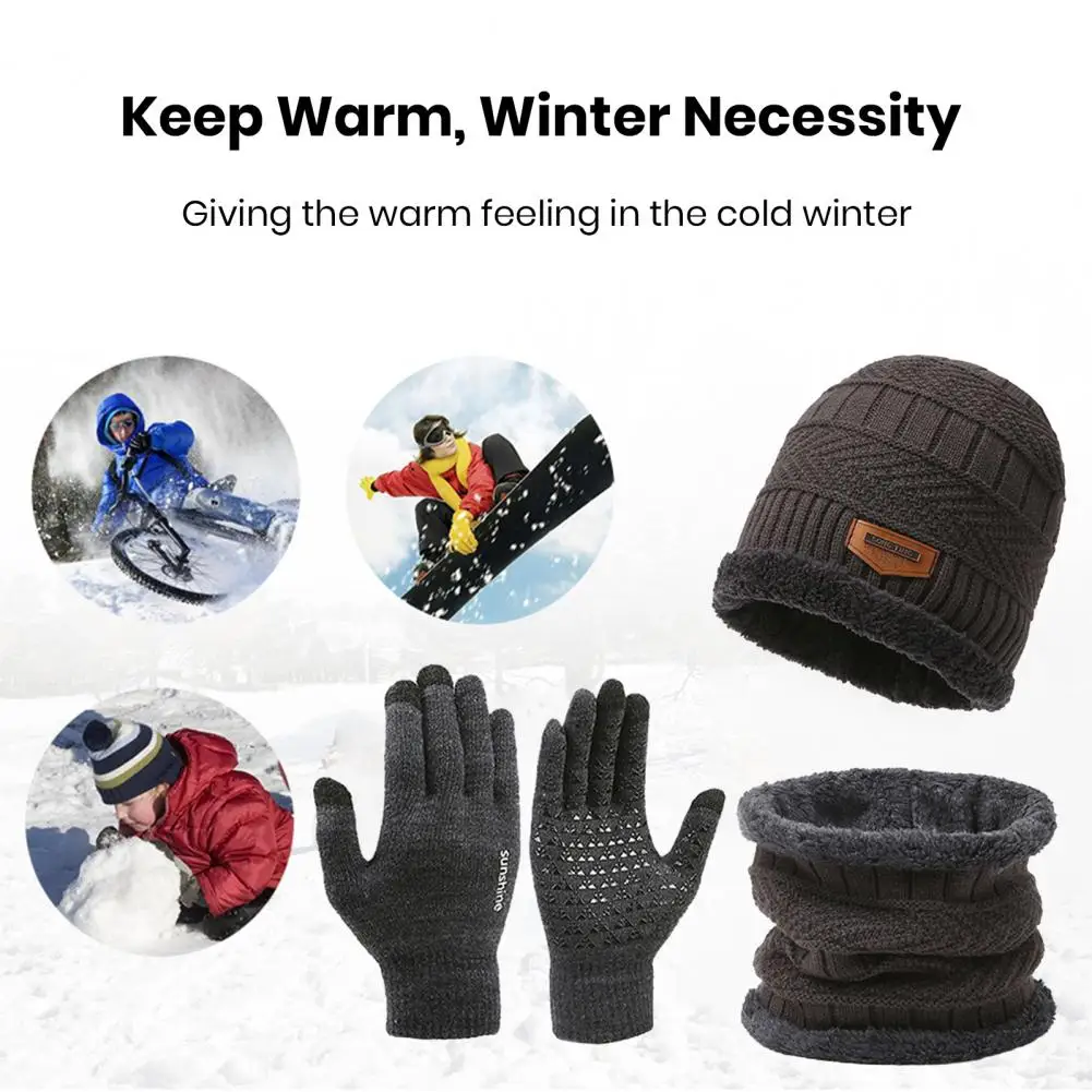 Winter Hat Set Lady Cycling Gloves Cozy Winter Accessories Set Knitted Hat Scarf Gloves for Men Soft Warm Windproof Outdoor