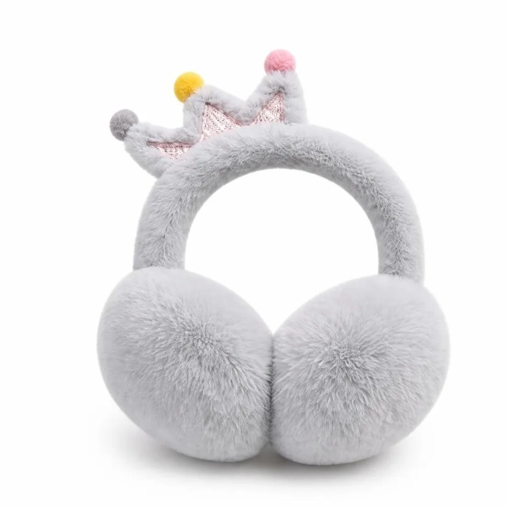 Cute Cartoon Crown Ear Muffs Windproof Soft Foldable Ear Warmers Portable Winter Ear Protection For Girls