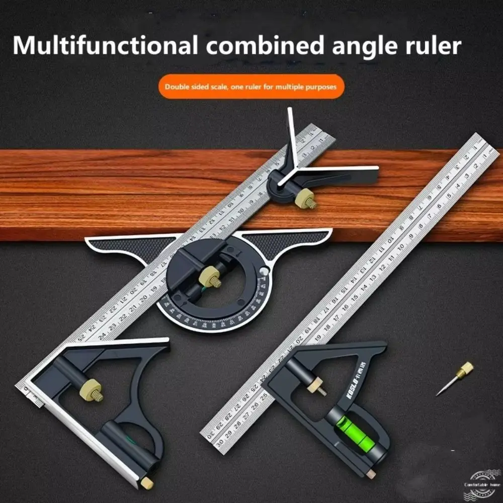 

180 Degree Combination Angle Ruler Adjustable Stainless Steel Right Angle Ruler 300mm Movable Square Protractor Engineers