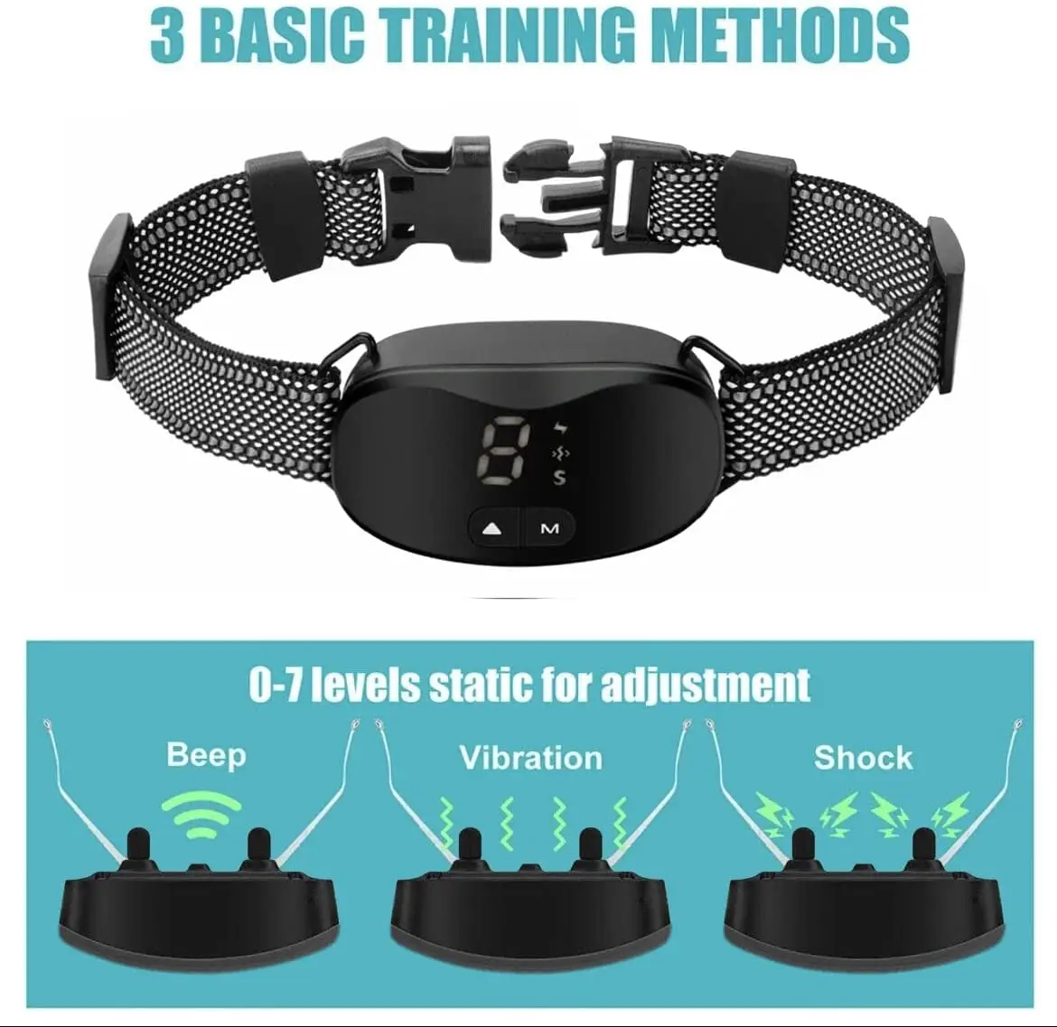 Anti bark dog collar Electric shock Vibration sound with LED for small large dogs no barking training collar dog accessories