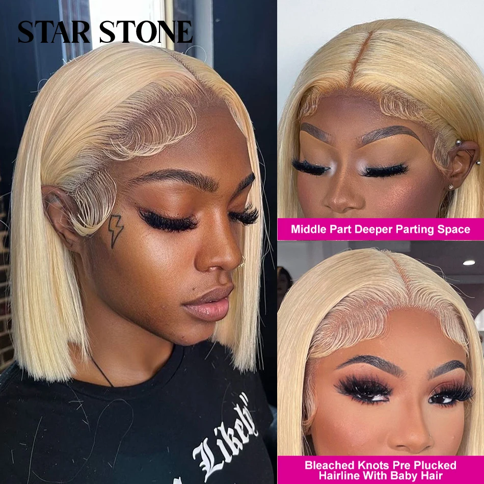 

Straight 613 Blonde Short Bob Wigs 13x4 Lace Frontal Pre Plucked Brazilian Wig Human Hair 100% Human Hair Remy Hair Lace Bob Wig