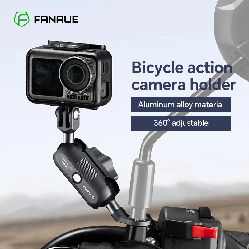 FANAUE Aluminum Alloy Motorcycle Rearview Mirror Sports Camera Bracket Suitable for GoPro Insta 360 DJI Shooting Anti-Shake