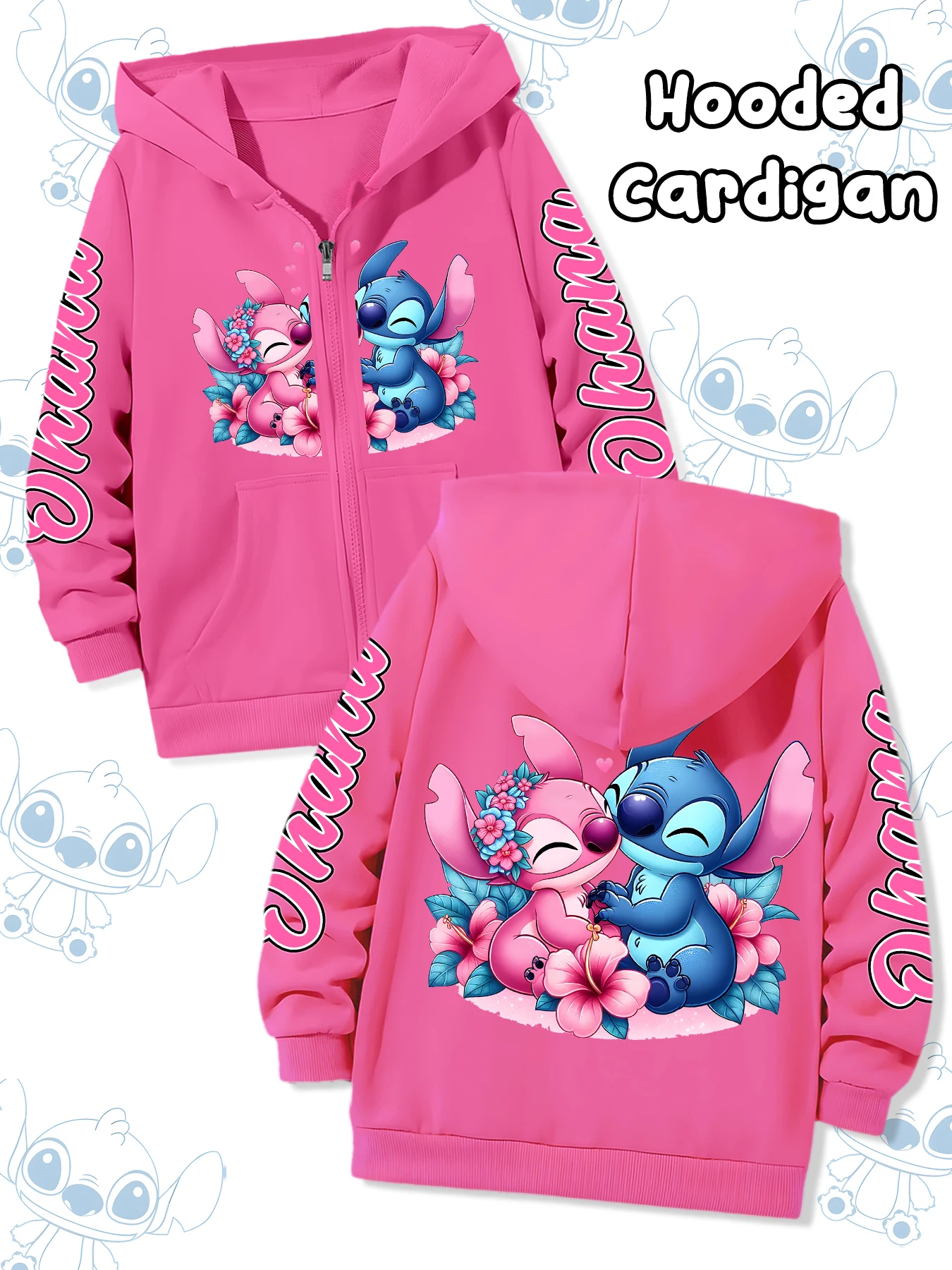 سترة صوفية عصرية بغطاء للرأس للأطفال من ديزني، مطبوعة بأنماط غرزة لطيفة، مناسبة للارتداء اليومي غير الرسمي