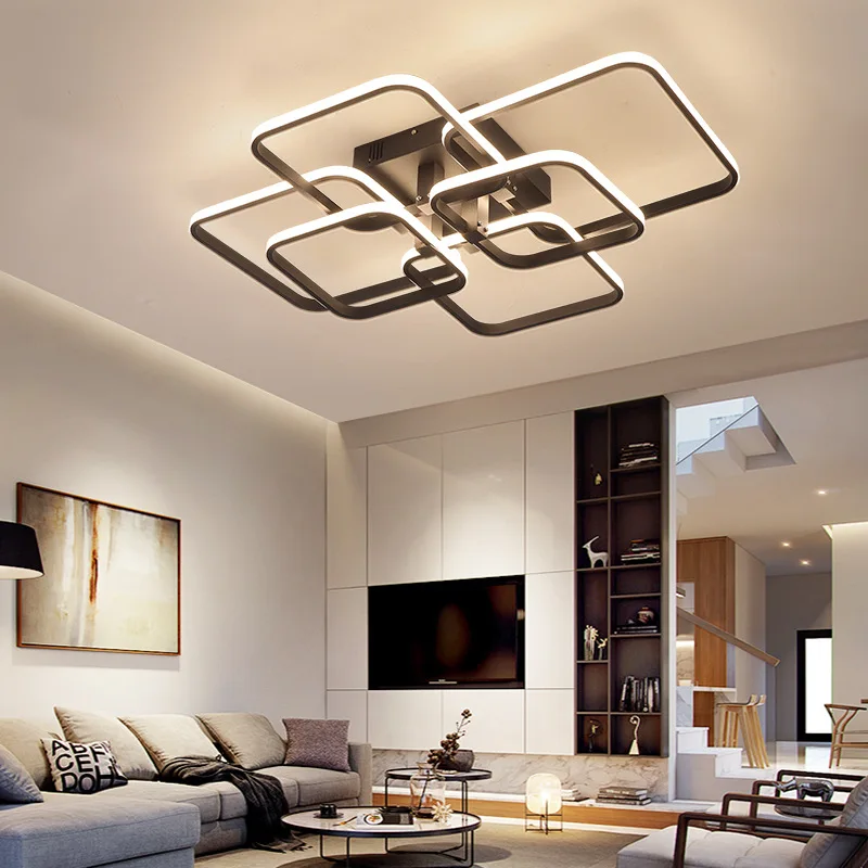 

Modern Led Ceiling Lights Black Acrylic Aluminum Rectangle Living Room Bedroom AC85-265V White Ceiling Lamp Indoor Fixtures