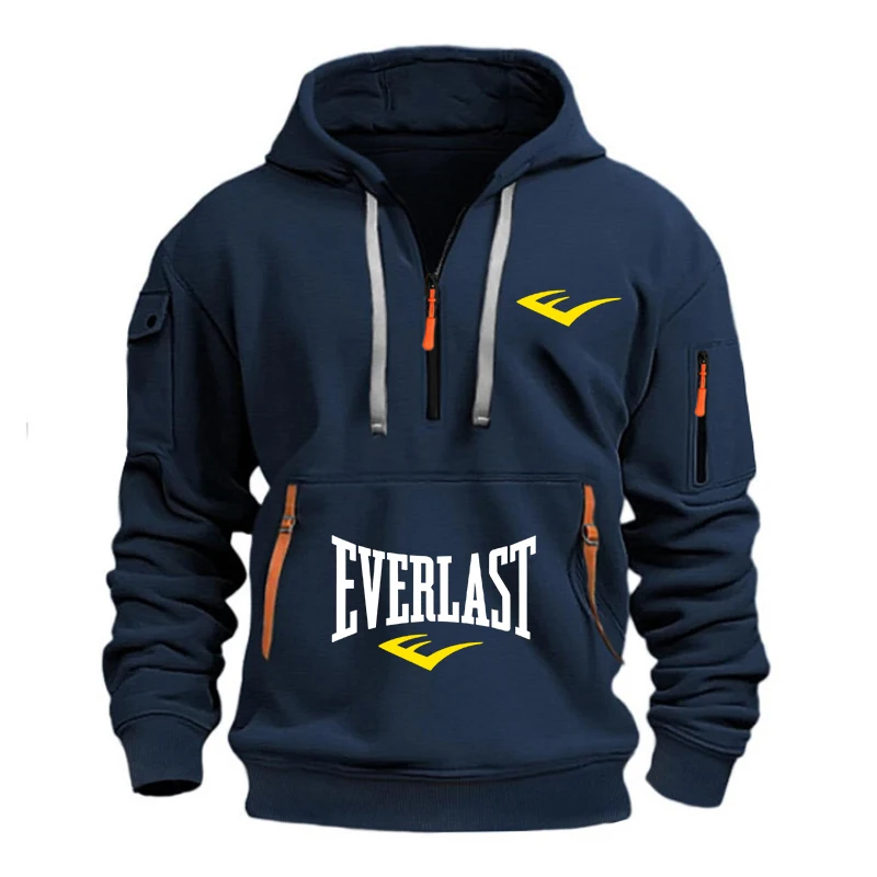 Men's Casual Sports Hoodie Spring Autumn Fashion Solid Color Long-Sleeved Pullover with Arm Pocket And Pull Rope Plus Size