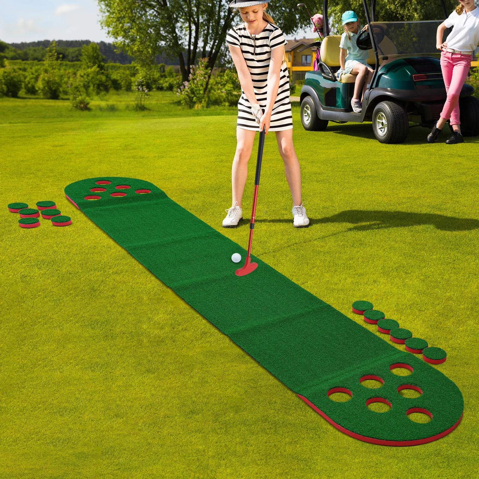 

Waterproof Mini Golf Course, Anti-slip Golf Mat with 12 Holes