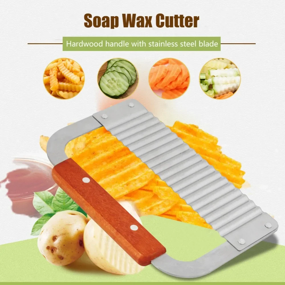 Hardwood Handle Crinkle Cutter Crinkle Cutting Wavy Rotary Soap Molds Cutter Stainless Steel Wavy Slicer Tool Fruits Preparation
